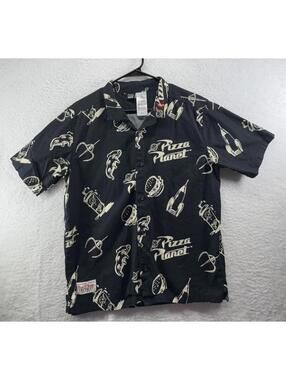 Disney Pixar Toy Story Pizza Planet AOP Mens Medium Button Up Short Sleeve Shirt